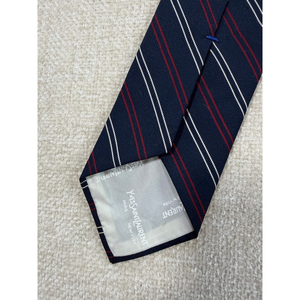 Yves Saint Laurent Vintage Silk Tie Navy Red White Repp Stripe YSL - Picture 4 of 7